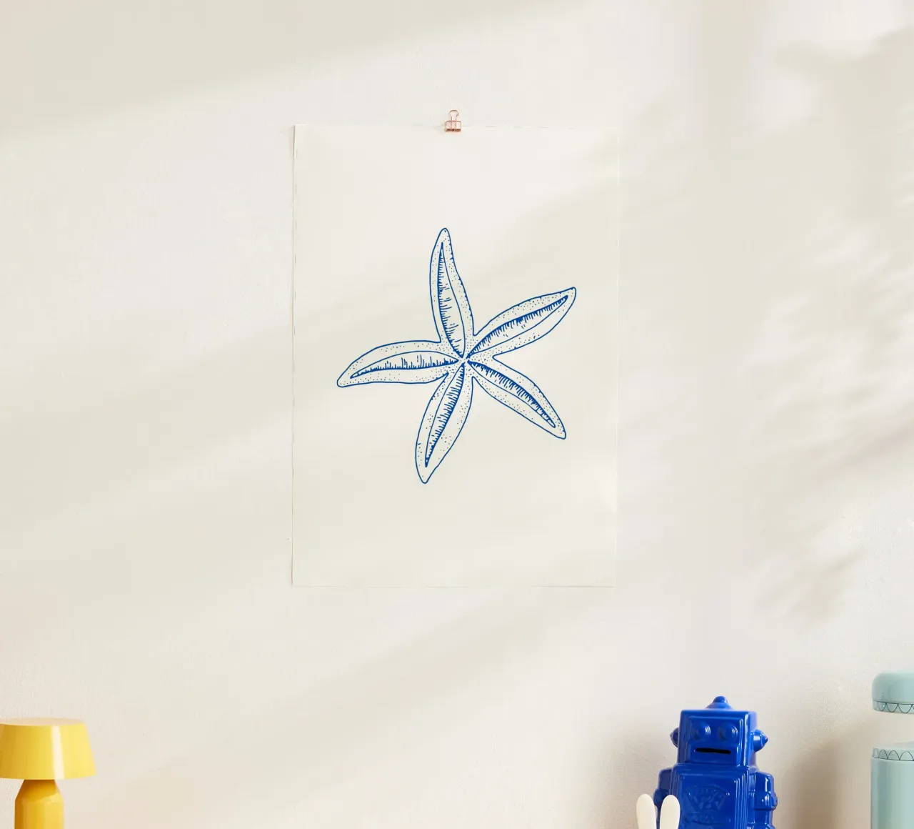 Coastal Starfish Etching - Ocean Blue Marine Art Print poster by NorwesClub