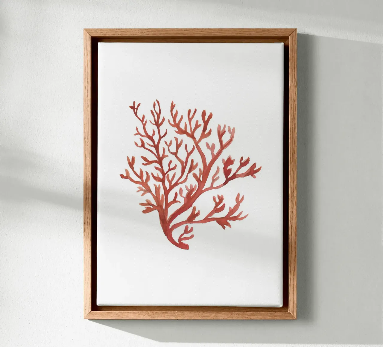Rustiek Rood Koraal - Kustwaterverf Zeewier Kunst canvas met Baklijst van NorwesClub