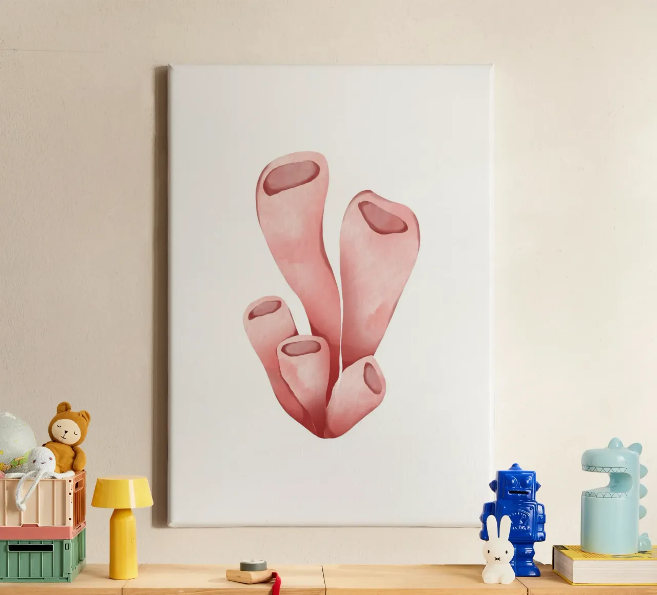 Roze buis koraal - kustlijn aquarel rif kunst canvas met Baklijst van NorwesClub