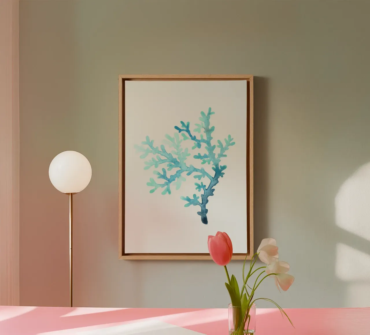 Abstract Blauw Koraal - Kustwaterverf Rif Kunst canvas met Baklijst van NorwesClub
