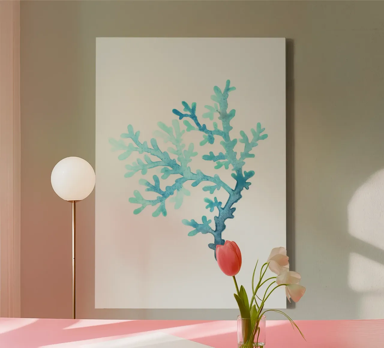 Abstract Blauw Koraal - Kustwaterverf Rif Kunst canvas met Baklijst van NorwesClub