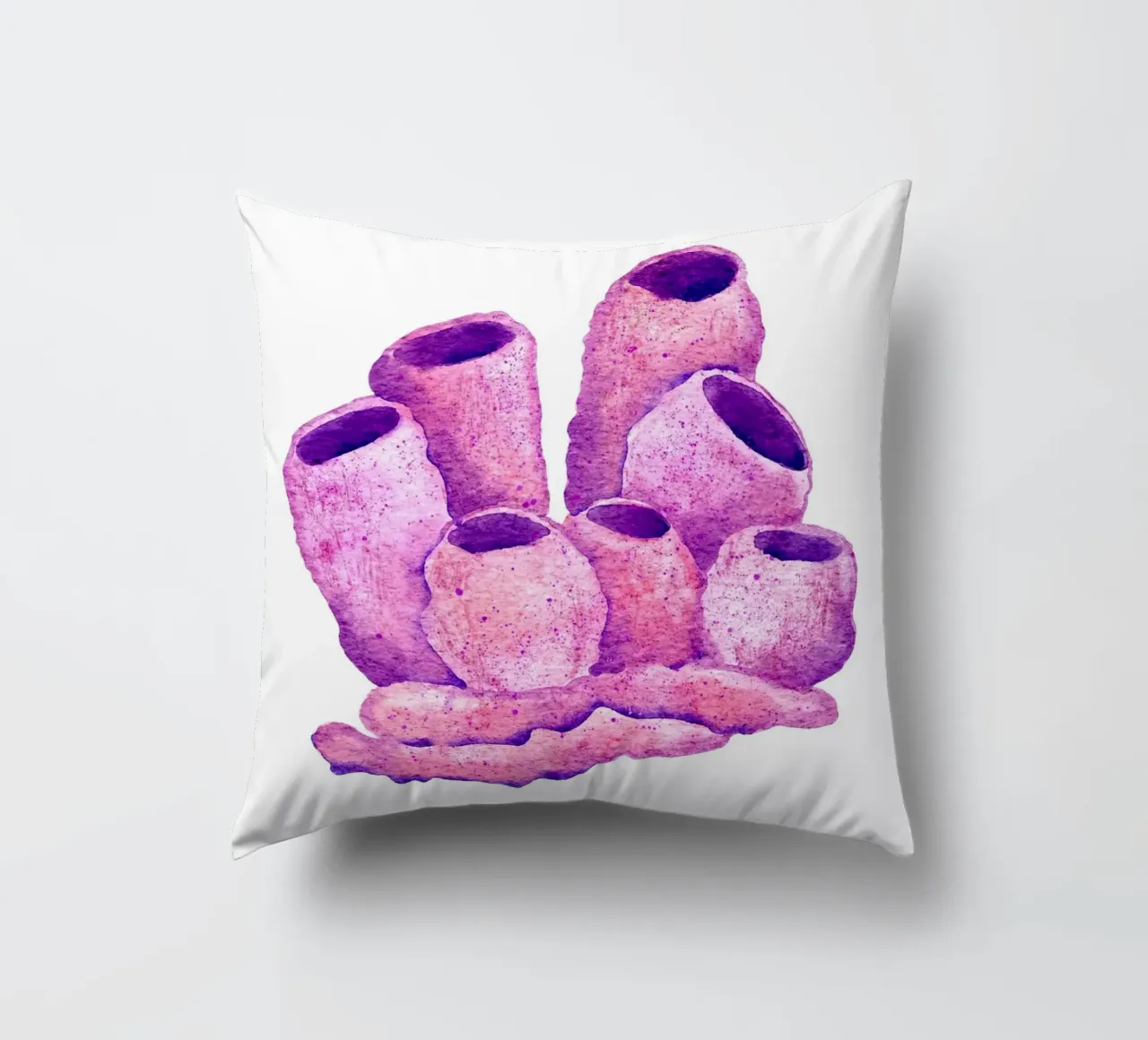 Corallo tubolare rosa e viola - Cluster di scogliera acquerellata cuscino da NorwesClub