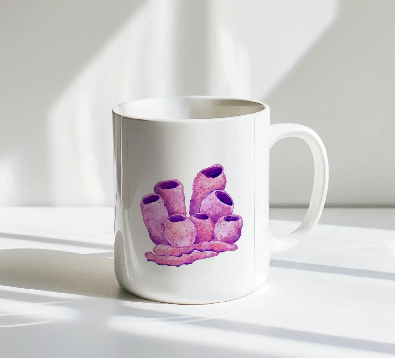 Corallo tubolare rosa e viola - Cluster di scogliera acquerellata tazza in ceramica da NorwesClub
