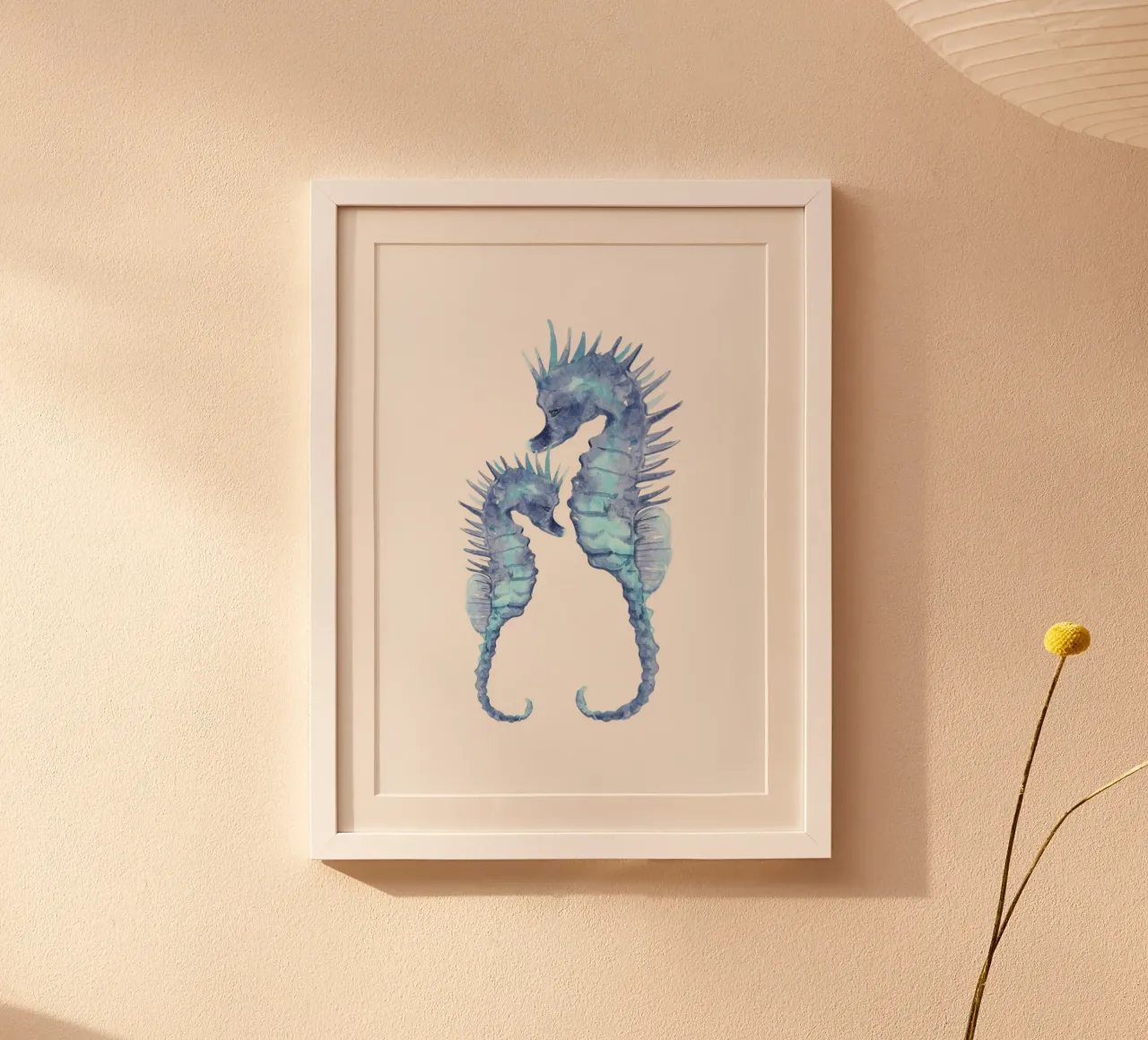 Duo Blaue Seepferdchen - Aquarell Meeresleben Liebe Kunst Poster von NorwesClub