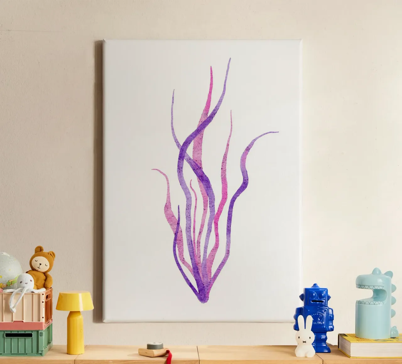 Alghe viola radiose - Flora marina acquerellata tela con Cornice a cassetta da NorwesClub