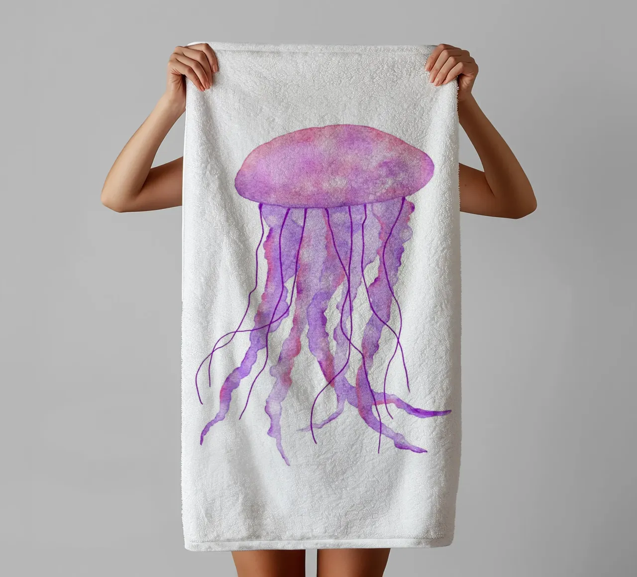 Lavender Jellyfish Bloom - Watercolor Marine Life Art towel by NorwesClub