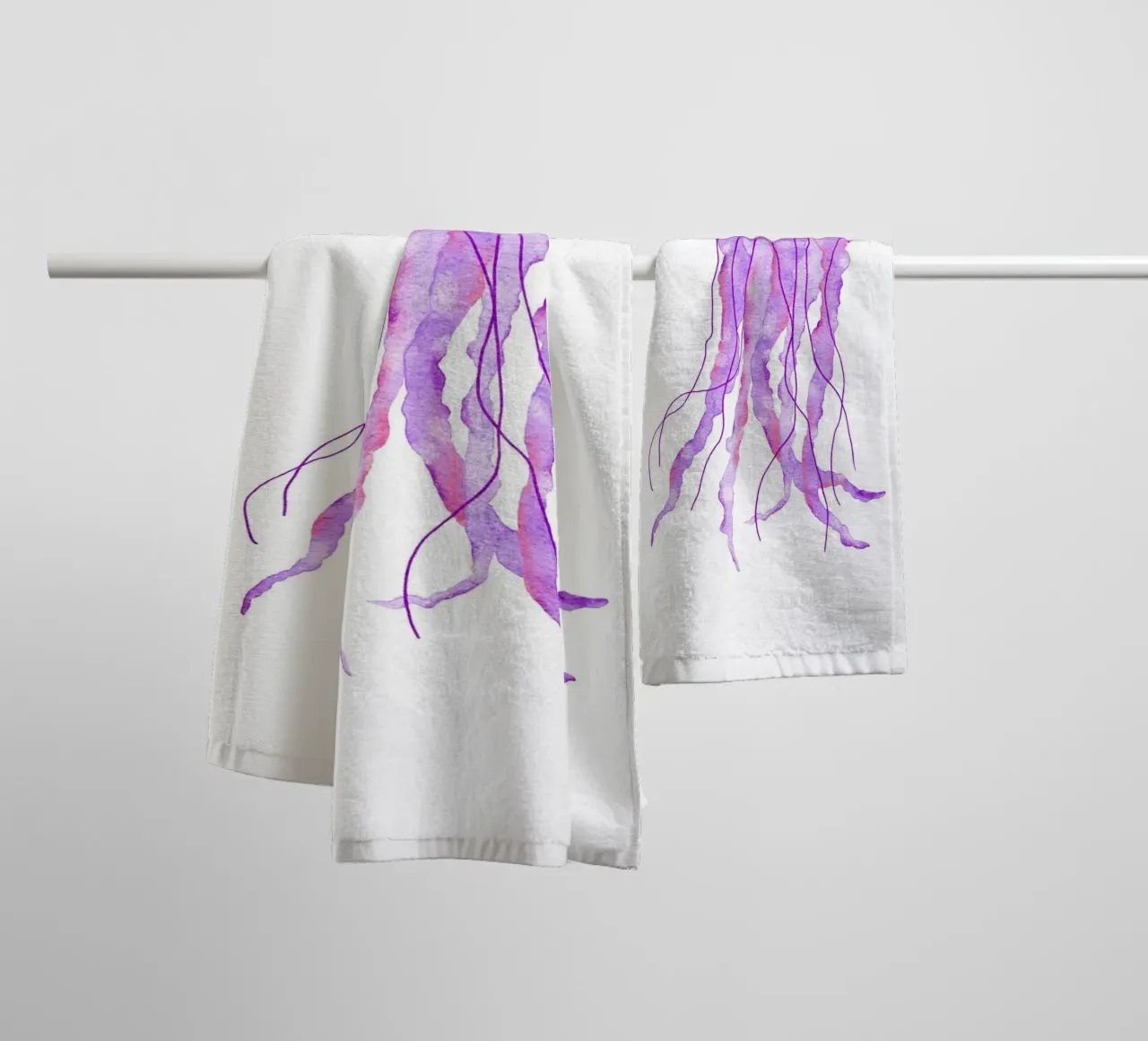 Lavender Jellyfish Bloom - Watercolor Marine Life Art towel by NorwesClub