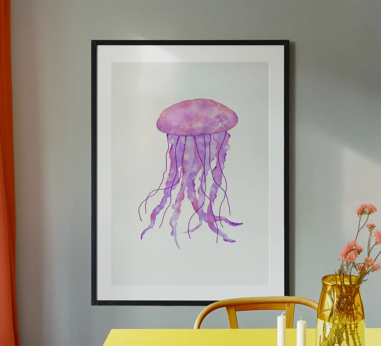 Fioritura di meduse alla lavanda - Acquerello sulla vita marina poster con telaio in plastica da NorwesClub