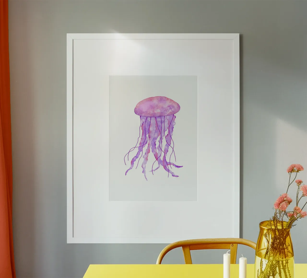 Fioritura di meduse alla lavanda - Acquerello sulla vita marina poster con telaio in plastica da NorwesClub