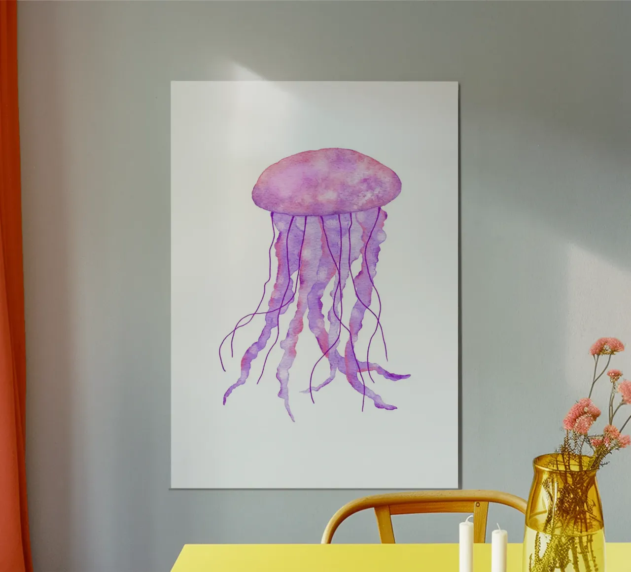 Fioritura di meduse alla lavanda - Acquerello sulla vita marina poster con telaio in plastica da NorwesClub