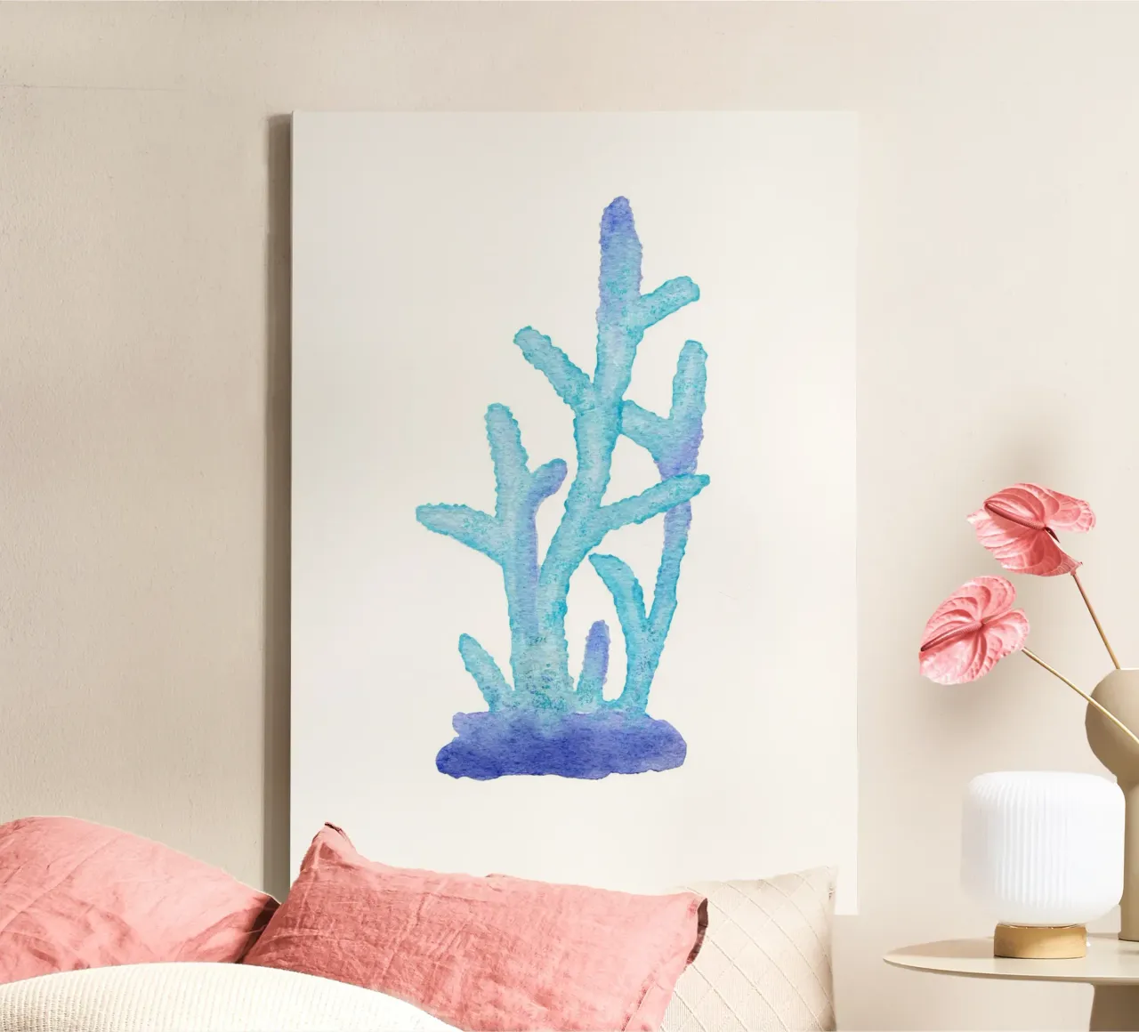 Levendige Koraal Cluster - Aquarel Marine Rif Kunst canvas met Baklijst van NorwesClub