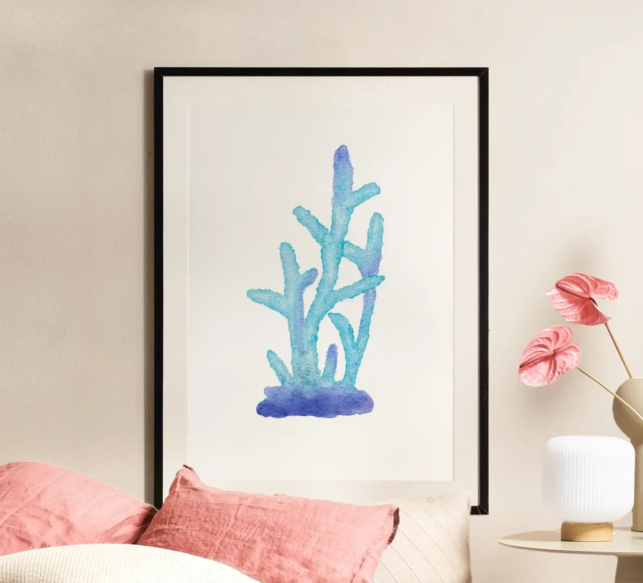 Levendige Koraal Cluster - Aquarel Marine Rif Kunst poster van NorwesClub