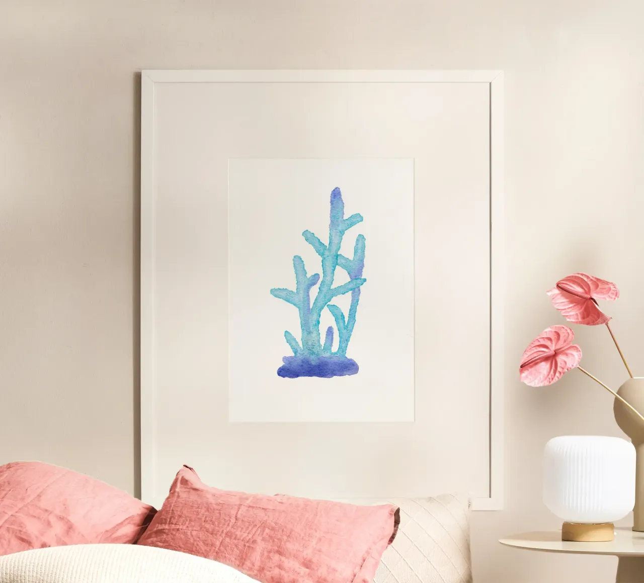 Levendige Koraal Cluster - Aquarel Marine Rif Kunst poster van NorwesClub