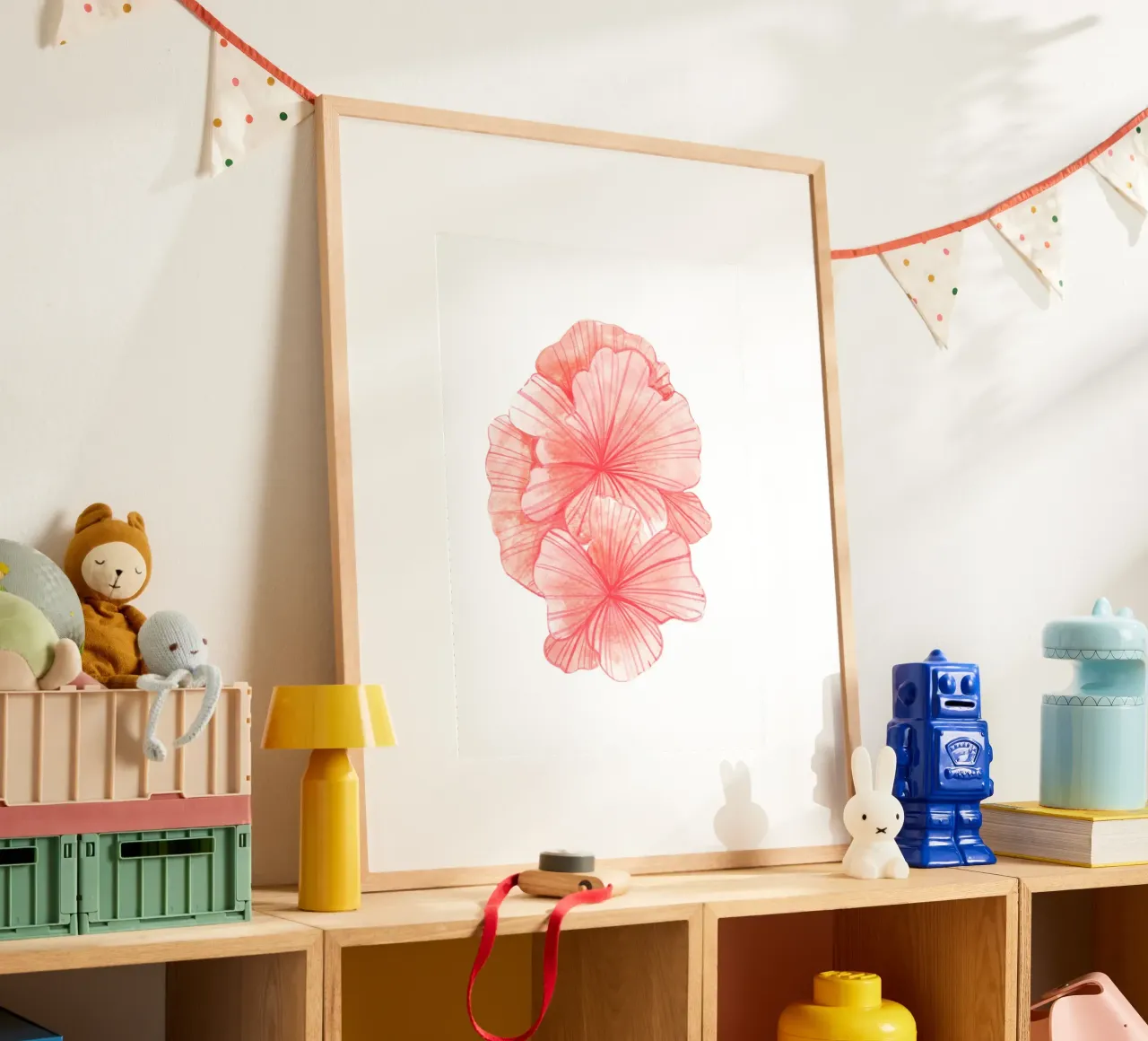 Ibisco rosa tenue - Acquerello arte floreale tropicale poster con telaio in alluminio da NorwesClub
