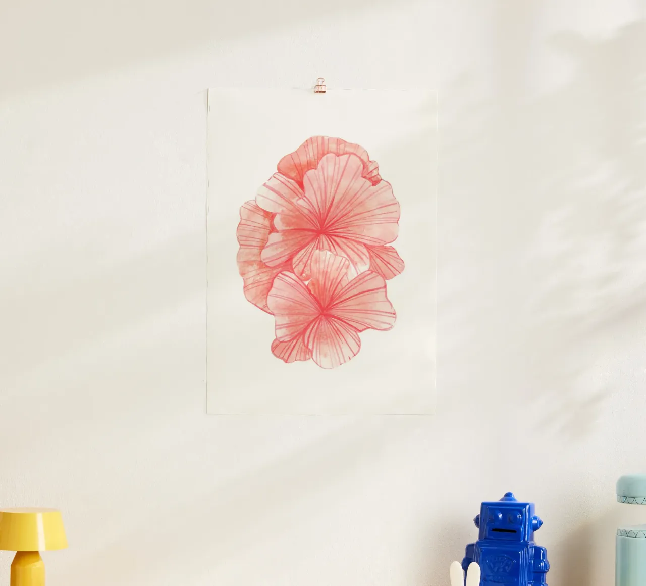 Ibisco rosa tenue - Acquerello arte floreale tropicale poster con telaio in alluminio da NorwesClub