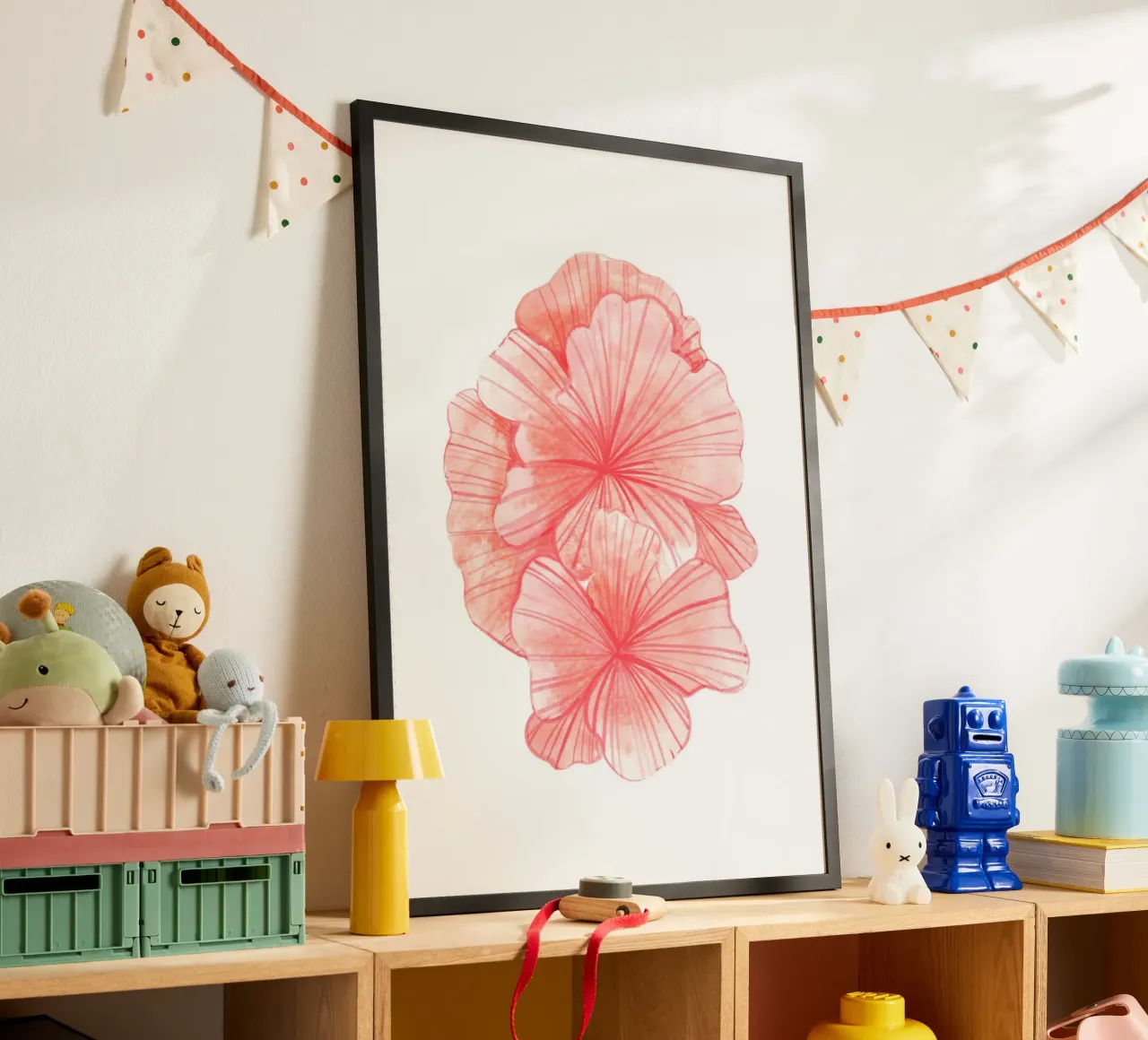 Ibisco rosa tenue - Acquerello arte floreale tropicale poster con telaio in alluminio da NorwesClub