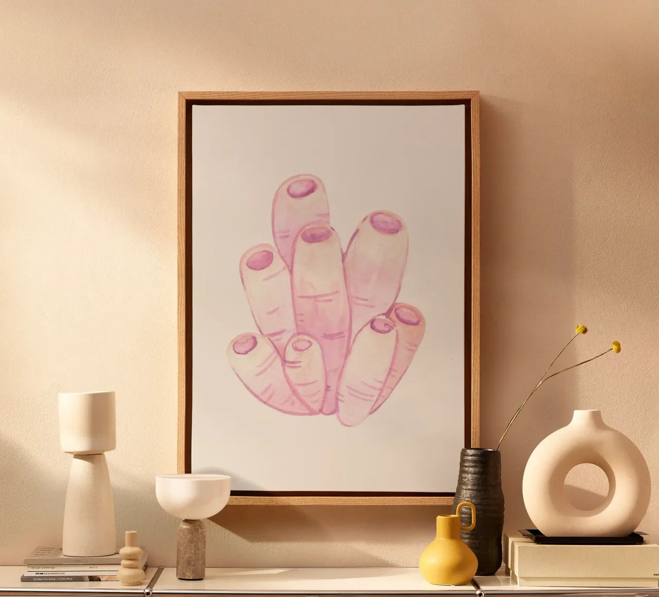 Pastelroze buiskoraal - Aquarel Kustrif Kunst canvas met Baklijst van NorwesClub