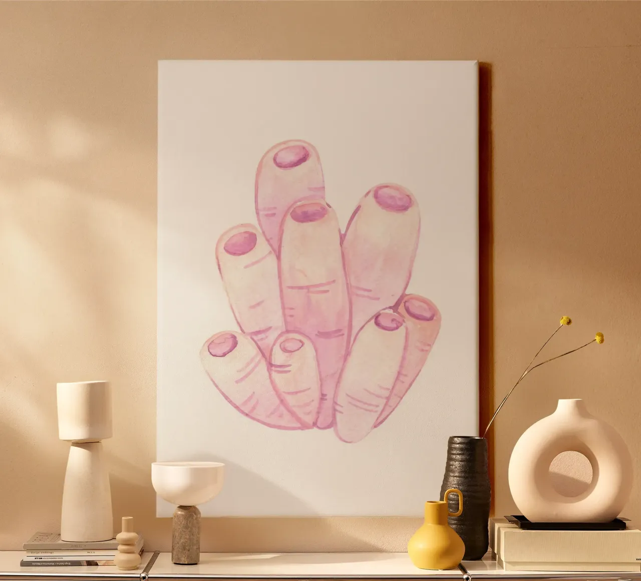 Pastelroze buiskoraal - Aquarel Kustrif Kunst canvas met Baklijst van NorwesClub