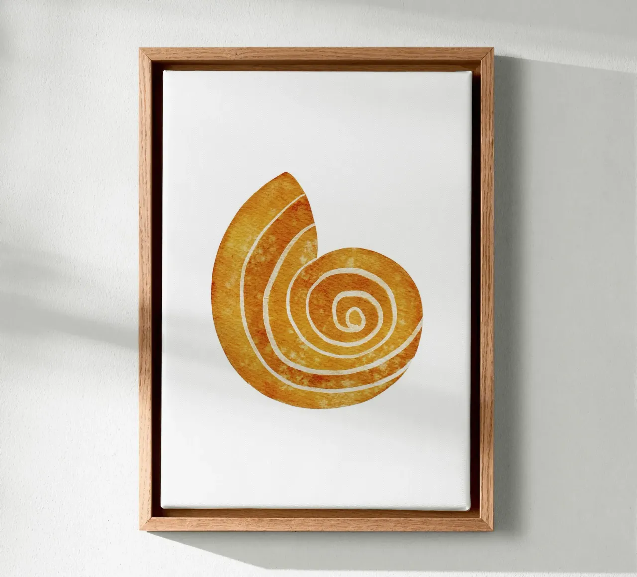 Golden Spiral Shell - Watercolor Coastal Abstract Art canvas with Floater frame by NorwesClub