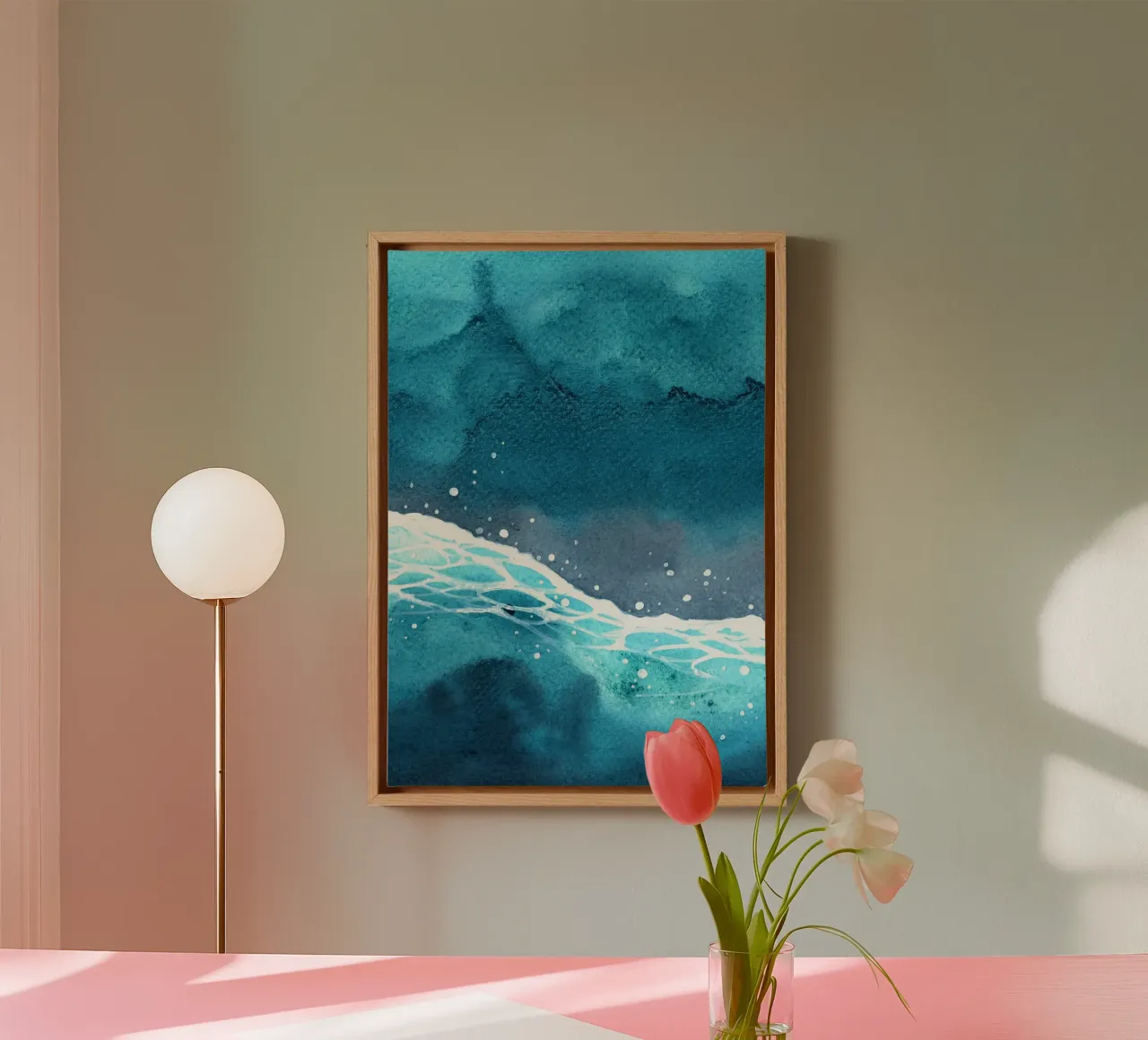Abstracte oceaangolf - dynamisch aquarel zeegezicht canvas met Baklijst van NorwesClub