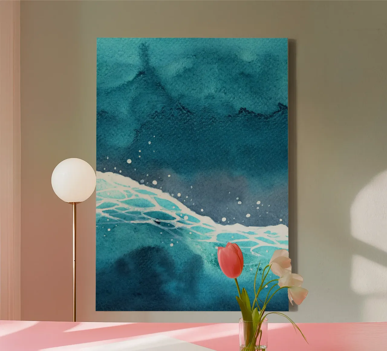 Abstracte oceaangolf - dynamisch aquarel zeegezicht canvas met Baklijst van NorwesClub
