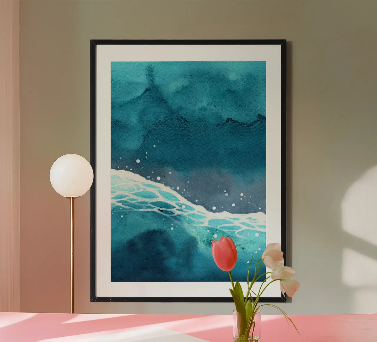 Abstracte oceaangolf - dynamisch aquarel zeegezicht poster van NorwesClub