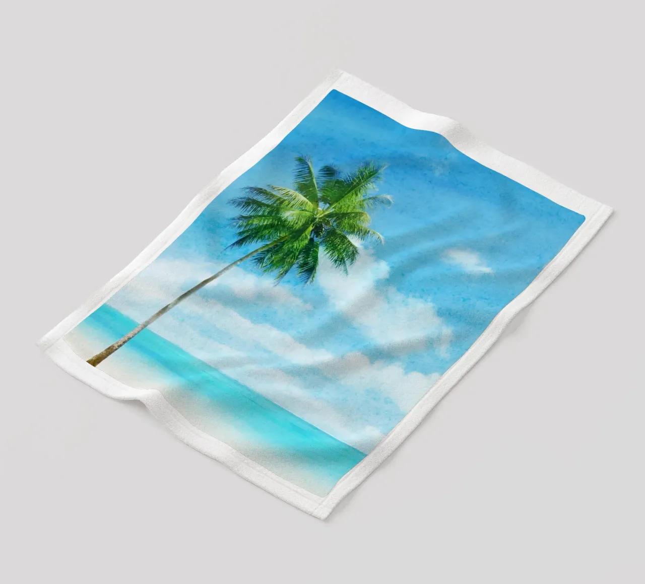 Palma del paradiso tropicale - Scenario acquerellato vivace sulla spiaggia coperta in pile da NorwesClub