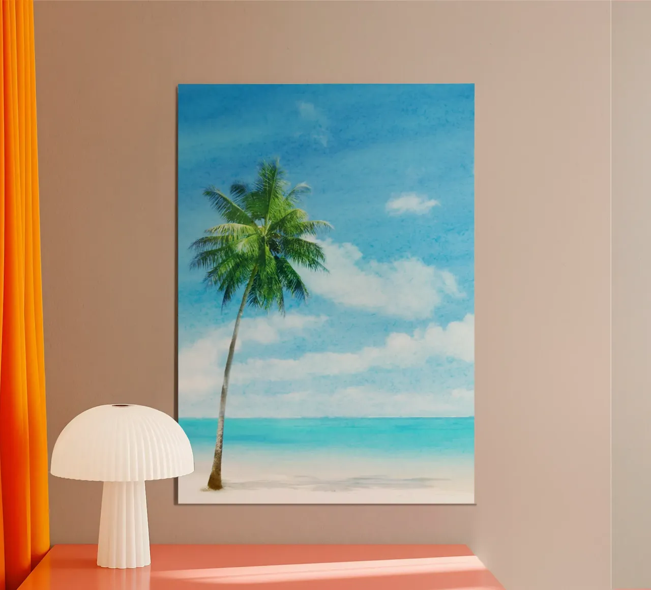 Palma del paradiso tropicale - Scenario acquerellato vivace sulla spiaggia alluminio dibond da NorwesClub