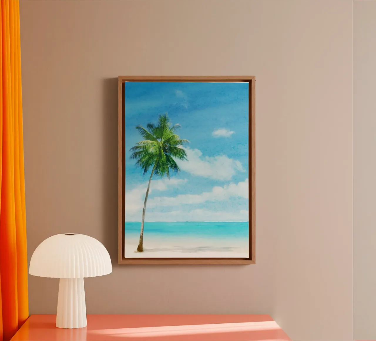 Palma del paradiso tropicale - Scenario acquerellato vivace sulla spiaggia tela con Cornice a cassetta da NorwesClub