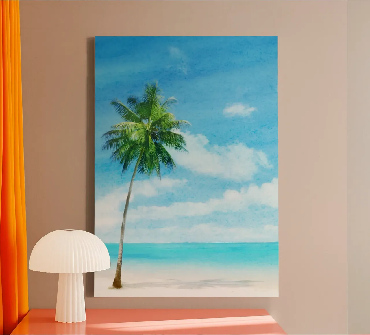 Palma del paradiso tropicale - Scenario acquerellato vivace sulla spiaggia tela con Cornice a cassetta da NorwesClub