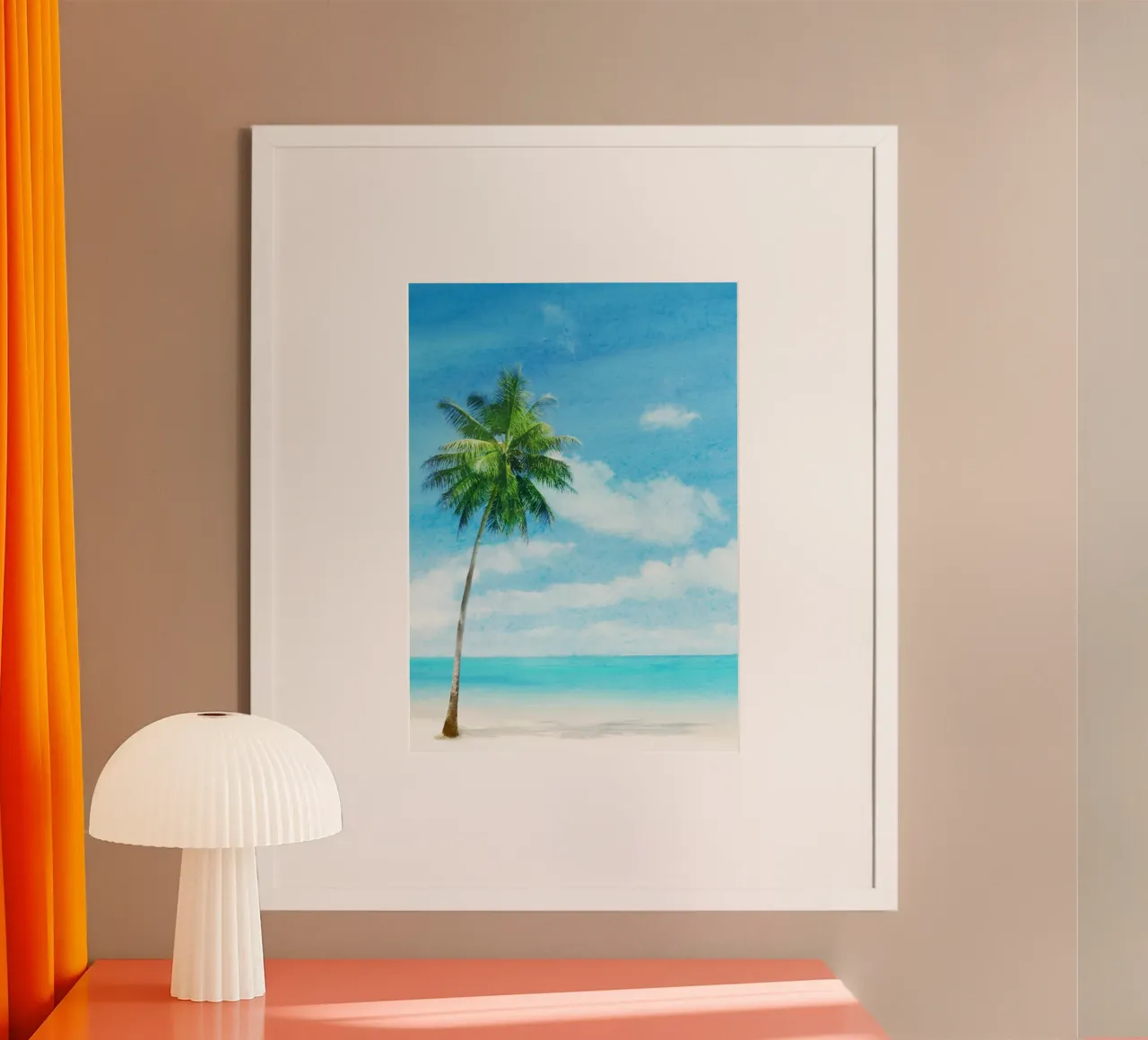 Palma del paradiso tropicale - Scenario acquerellato vivace sulla spiaggia carta hahnemühle da NorwesClub