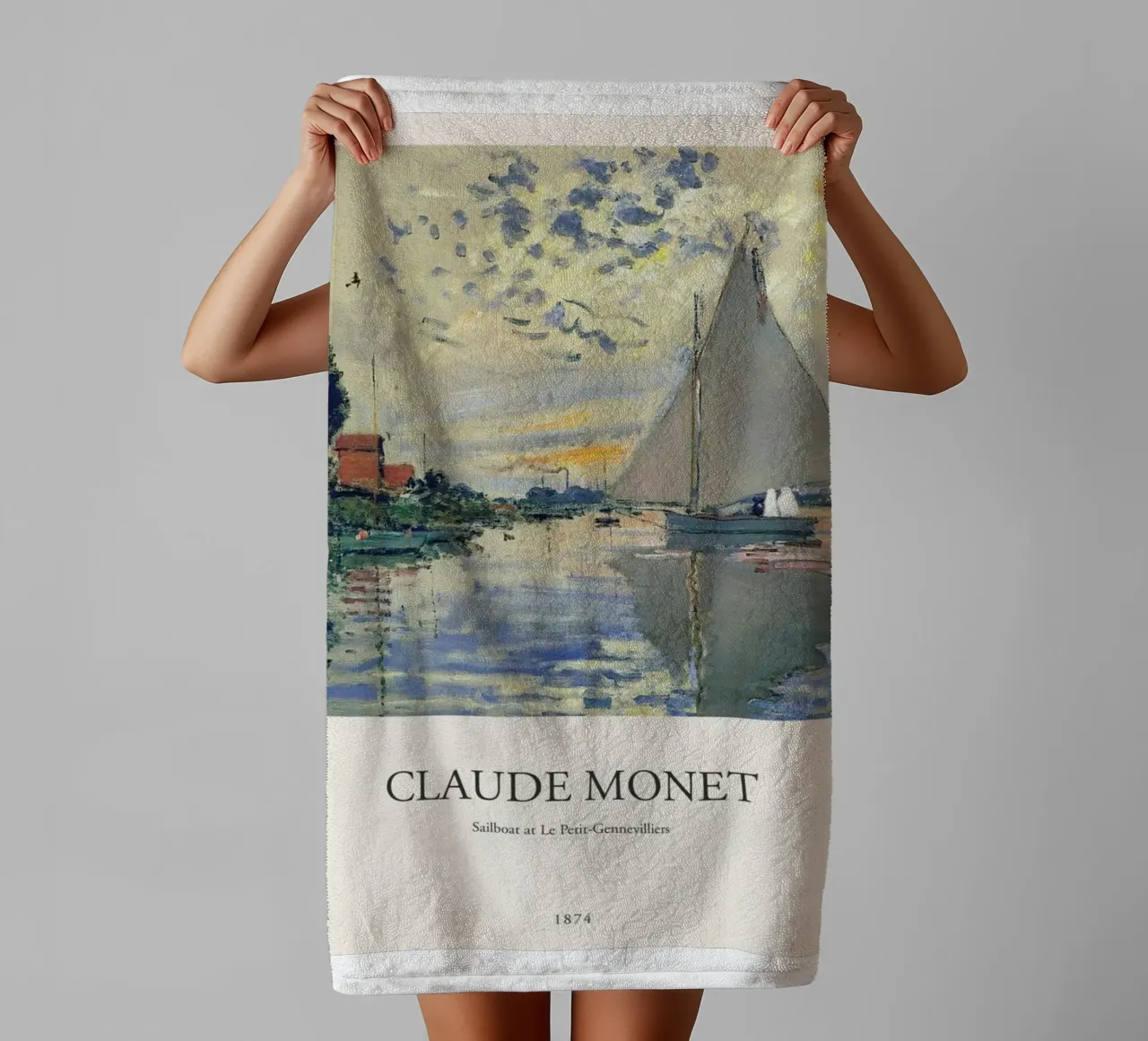 claude monet sunset and sailboat color view towel by belong shop