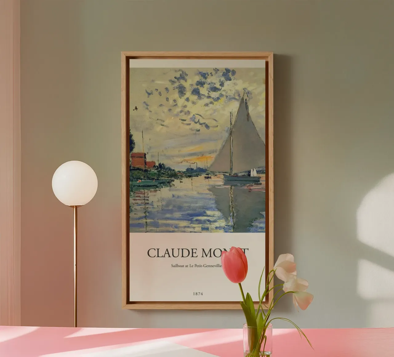 claude monet zonsondergang en zeilboot kleurweergave canvas met Baklijst van belong shop