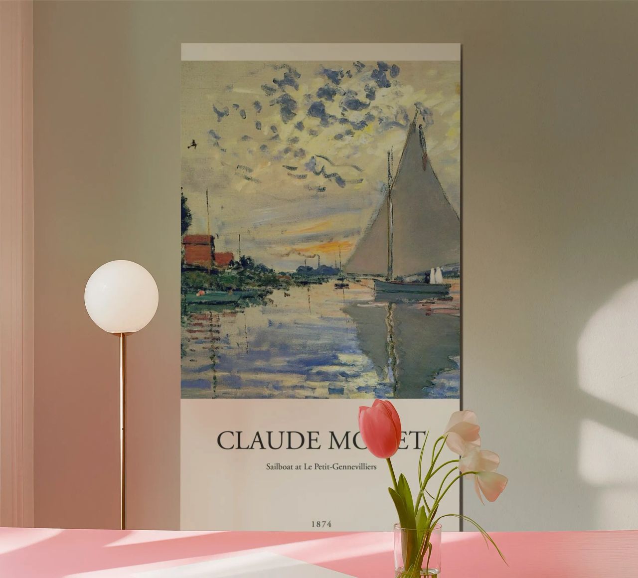 claude monet sonnenuntergang und segelboot farbansicht Poster von belong shop