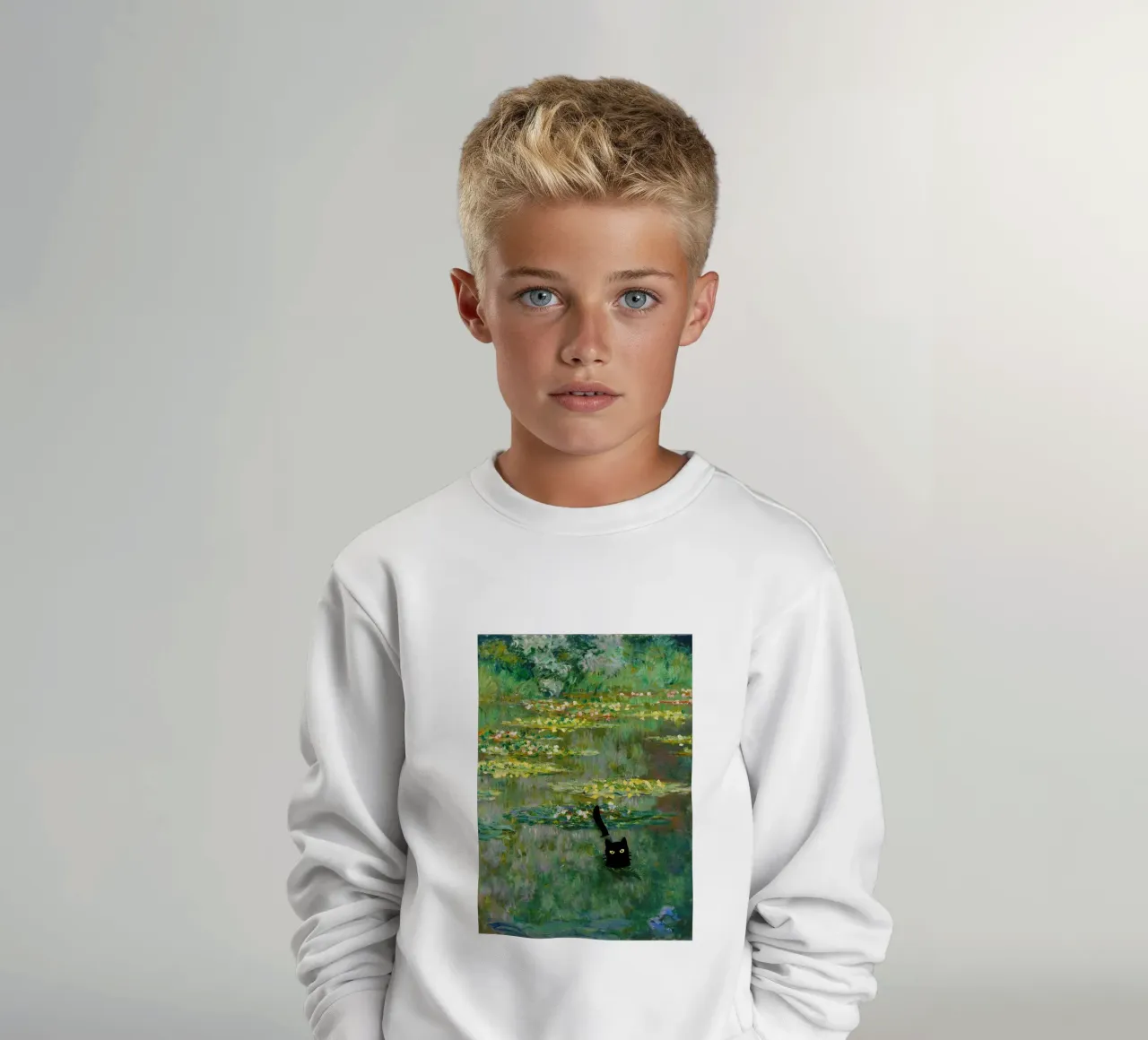 black cat among water lilies claude monet kids sweatshirt by belong shop