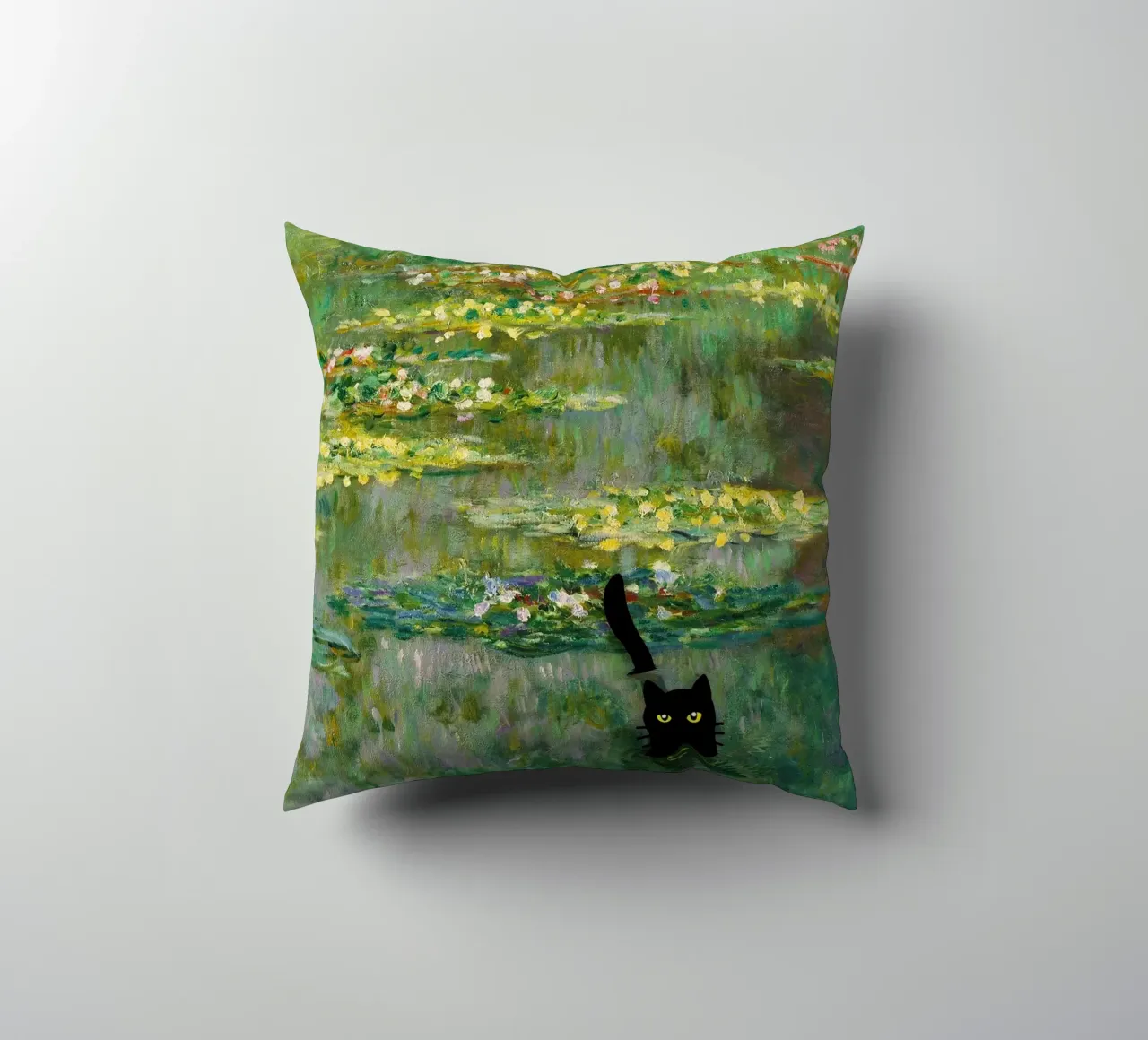 gatto nero tra le ninfee claude monet cuscino da belong shop