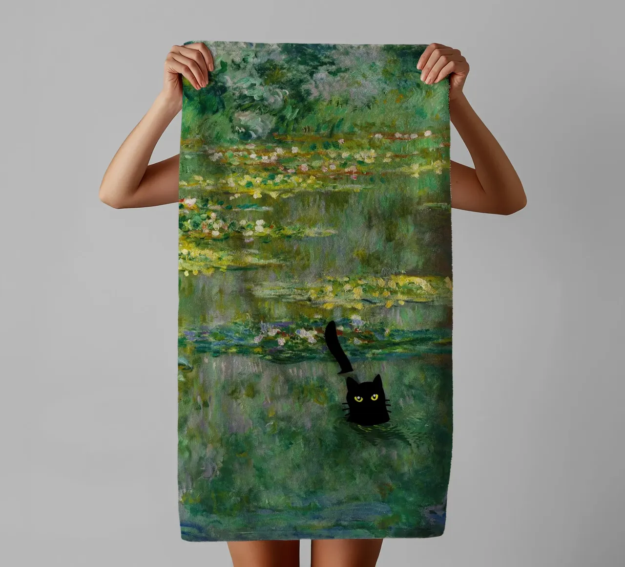 chat noir parmi les nénuphars claude monet serviette de bain de belong shop