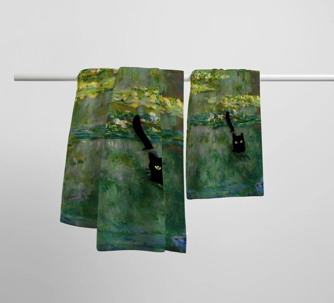 chat noir parmi les nénuphars claude monet serviette de bain de belong shop