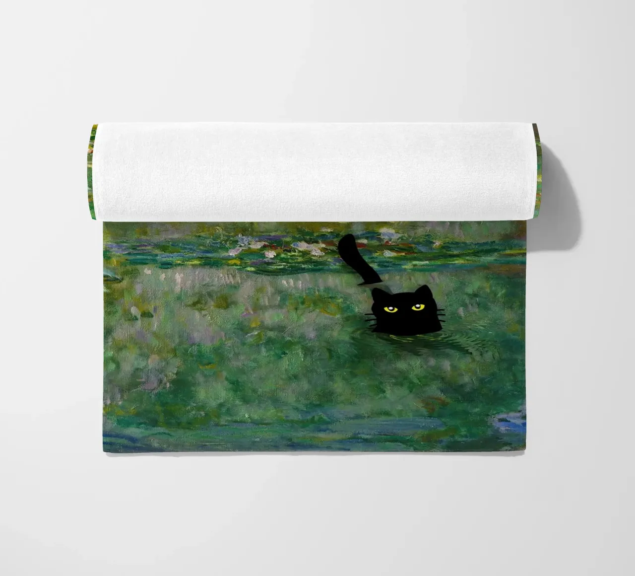 gatto nero tra le ninfee claude monet telo mare da belong shop