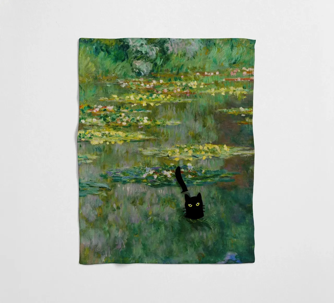 gatto nero tra le ninfee claude monet coperta in pile da belong shop
