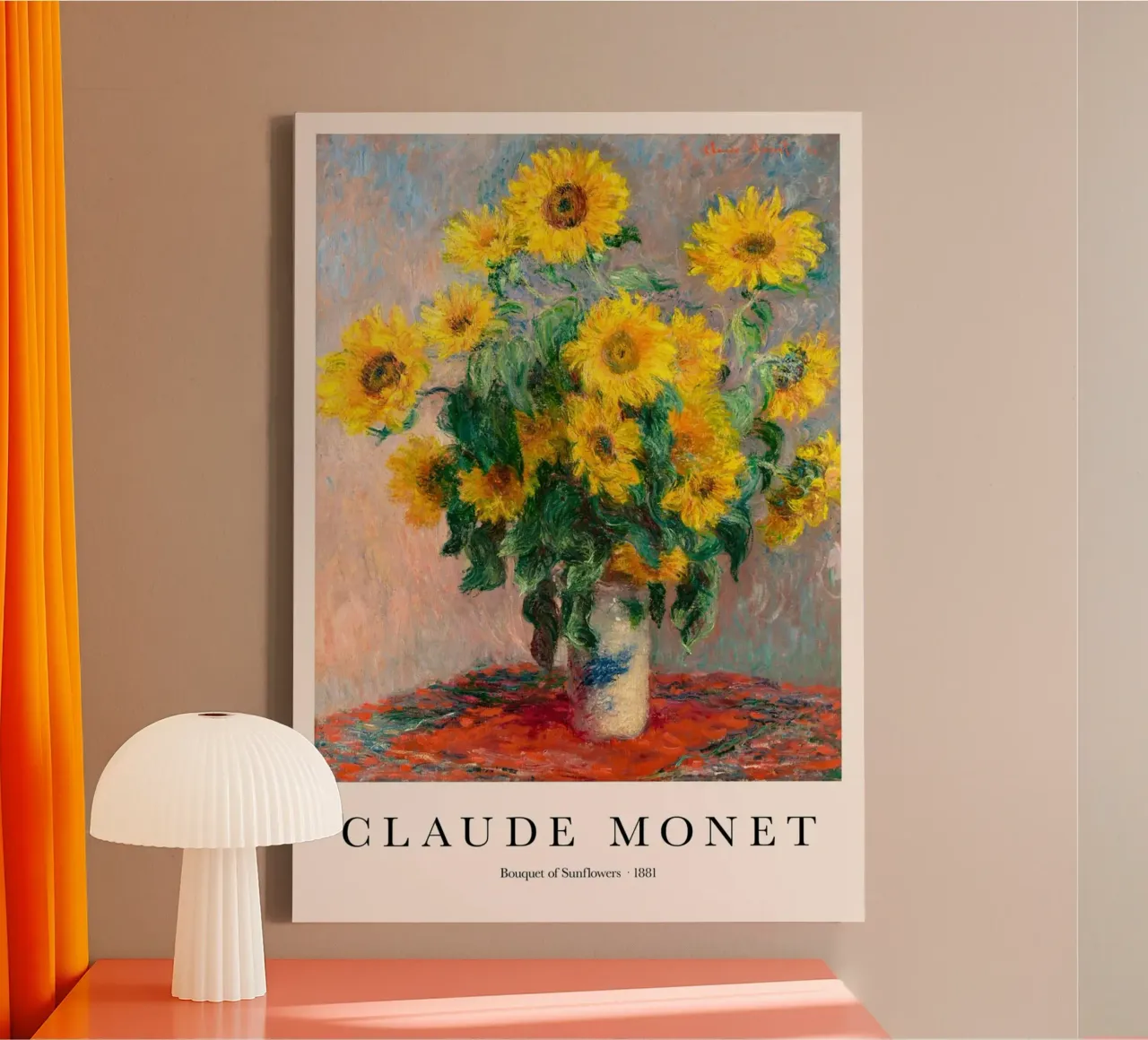 vaas met zonnebloemen op tafel claude monet canvas met Baklijst van belong shop
