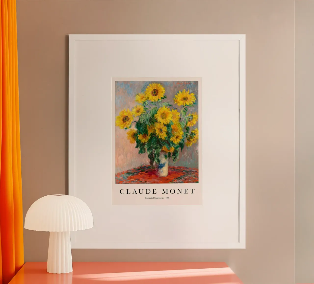 vaso di girasoli su tavolo claude monet poster con telaio in legno da belong shop
