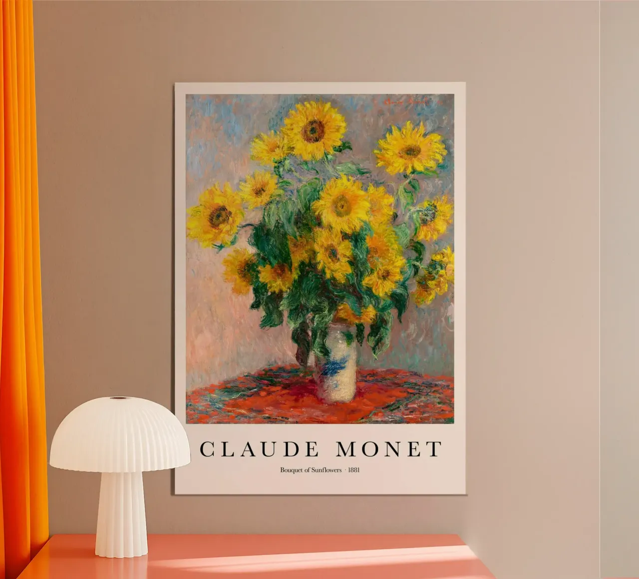 vaso di girasoli su tavolo claude monet poster con telaio in legno da belong shop