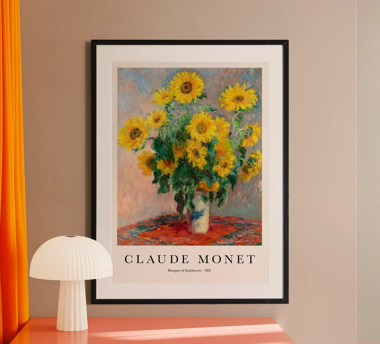 vaso di girasoli su tavolo claude monet poster con telaio in legno da belong shop