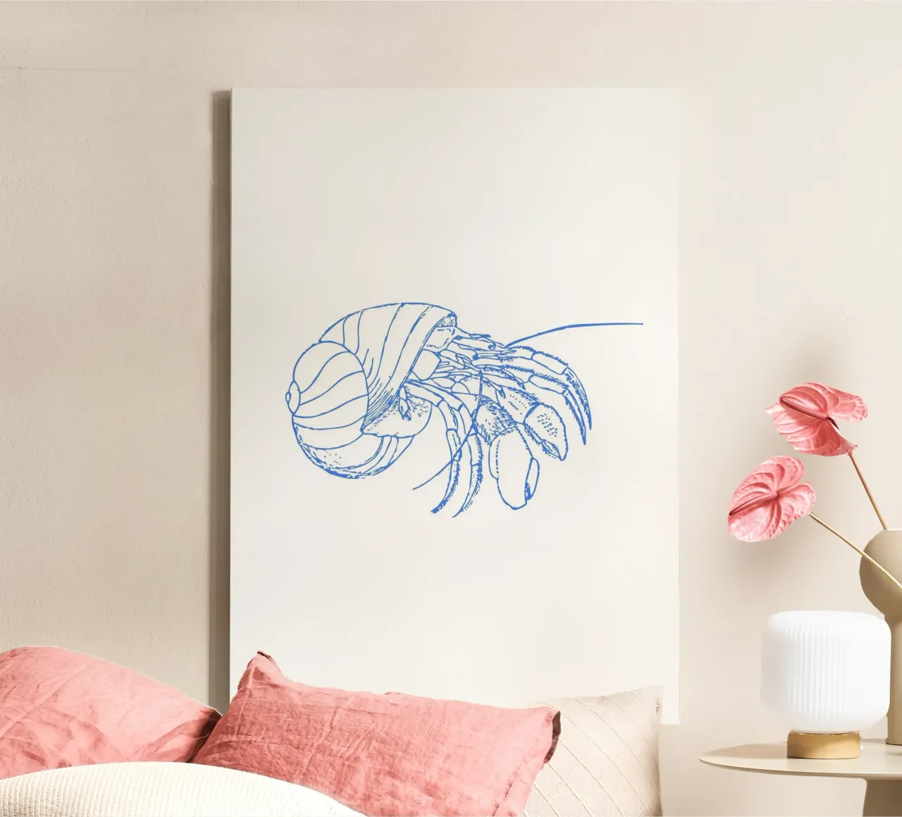 Curious Hermit Crab - Ocean Blue Line Art Print canvas with Floater frame by NorwesClub