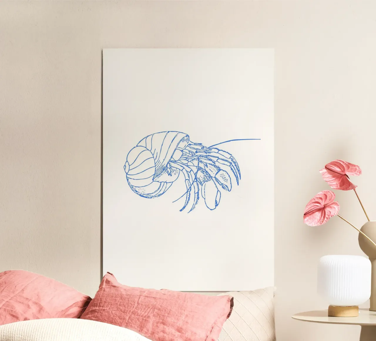 Neugieriger Einsiedlerkrebs - Ocean Blue Line Kunstdruck Poster von NorwesClub