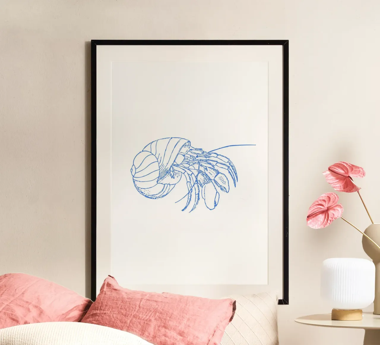 Neugieriger Einsiedlerkrebs - Ocean Blue Line Kunstdruck Poster von NorwesClub