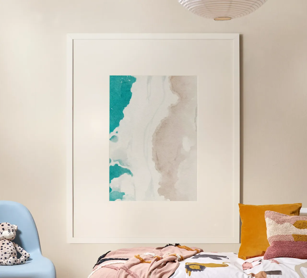 Kustlijn abstracte stroom - Sereen groenblauw & zand aquarel poster van NorwesClub