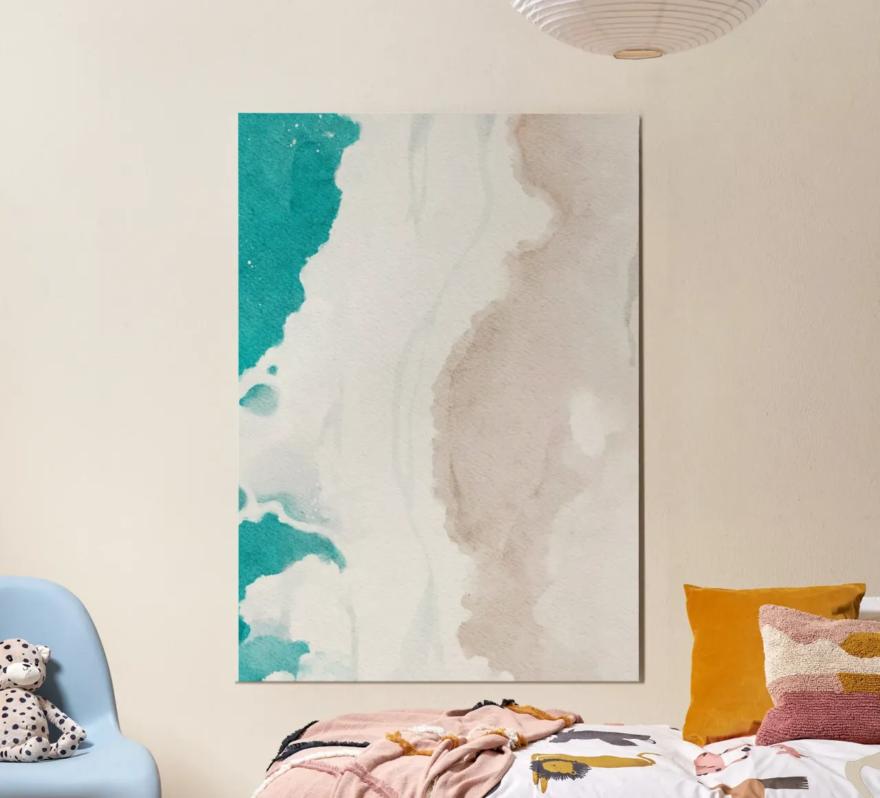 Kustlijn abstracte stroom - Sereen groenblauw & zand aquarel poster van NorwesClub