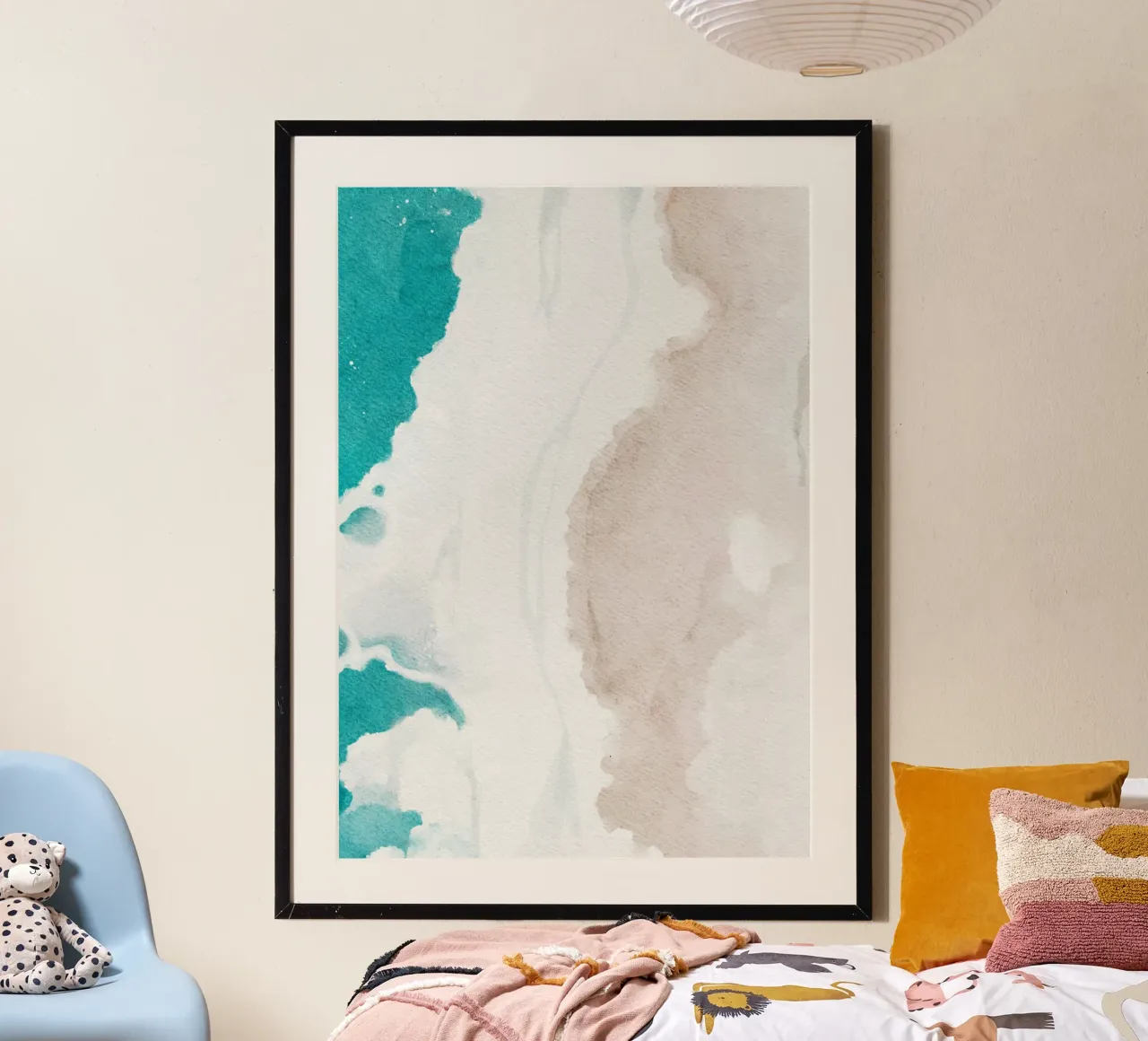 Kustlijn abstracte stroom - Sereen groenblauw & zand aquarel poster van NorwesClub